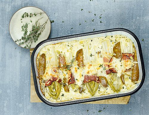 Bild Chicoreegratin mit Birnen & Schinken