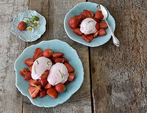 Bild Rote Mousse mit in Bio-Agravendicksaft marinierten Erbeeren