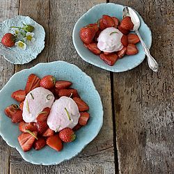Bild Rote Mousse mit in Bio-Agravendicksaft marinierten Erbeeren